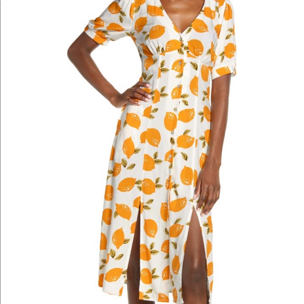 NWT Lemon print Slit Hem Midi Dress